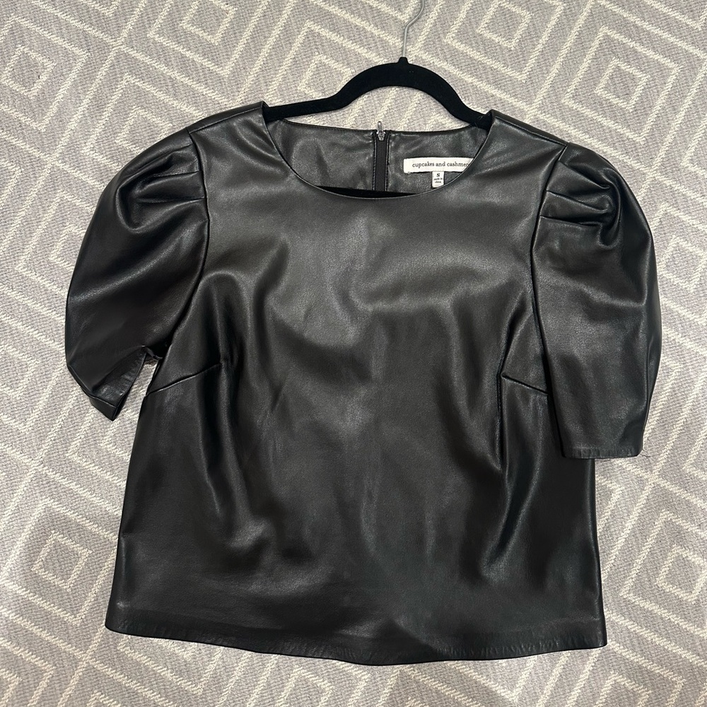 cupcakes & cashmere Black Faux Leather Blouse